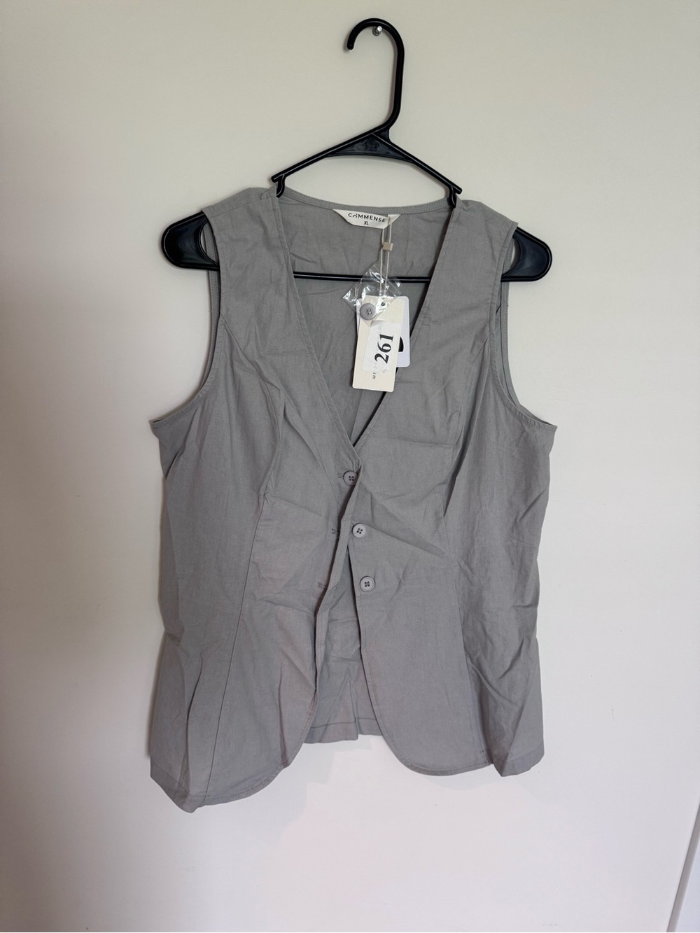Commense Grey V-Neck Sleeveless Button Vest